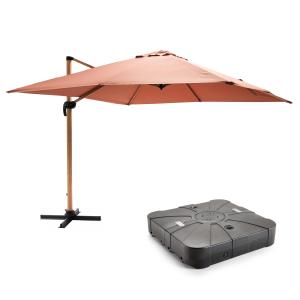 Parasol desplazado de 3x3m y base con ruedas con efecto mad…