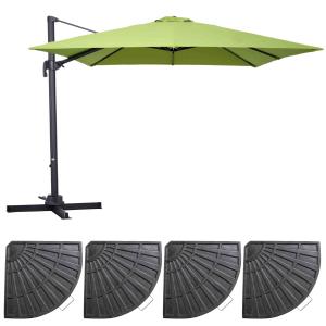 Parasol excéntrico cuadrado (3 x 3 m) a 360°   4 losas de l…