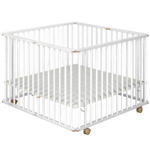 Parque bebé plegable cuadrado madera maciza  blanco 100x100…