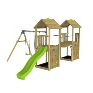 Parque infantil XXL con doble plataforma madera marrón FSC®…