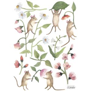 Pegatinas en vinilo de flores y ratones 29,7x42 cm