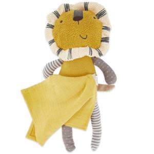 Peluche león con doudou, tejida a ganchillo