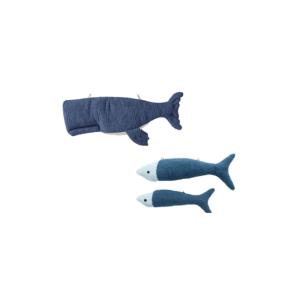 Peluches pared beluga azul, mini peces azul oscuro