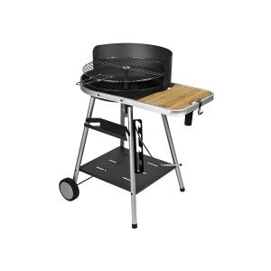 Pequeña barbacoa de carbón con mesa auxiliar