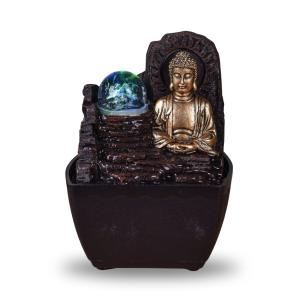 Pequeña fuente buda hinayana en resina marrón y dorada 18cm…