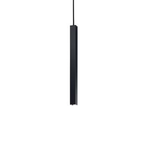 Pequeña lámpara colgante led de metal negro, sección cuadra…