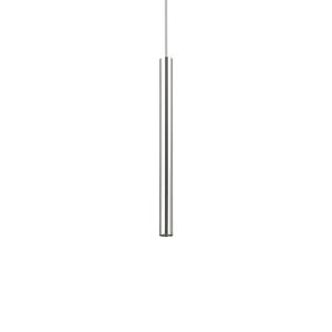 Pequeña lámpara colgante led de metal plateado, sección red…