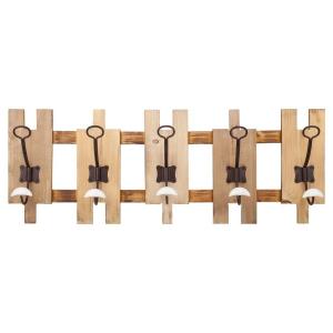 Percha de madera de 5 ganchos marrón 70x10x25h cm
