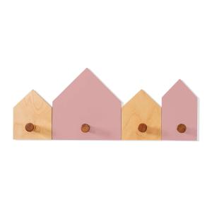 Percha infantil con forma de casitas madera/rosa