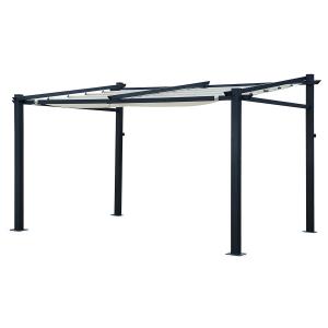Pérgola mural de 3x4m en aluminio antracita con tela beige