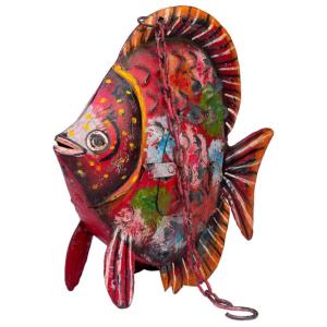 Pez portavela de metal envejecido 30x9x30 multicolor
