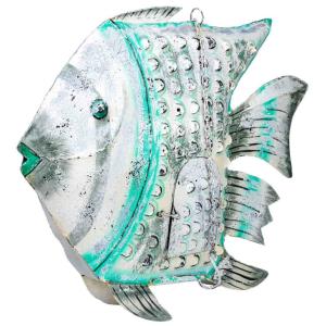 Pez portavela de metal envejecido  80x15x65 blanco
