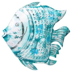 Pez portavela de metal envejecido azul 107x15x83h cm