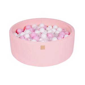 Piscina rosa empolvado bolas blancas, rosas y transparentes…