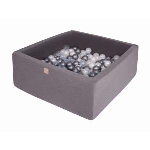 Piscina seca gris oscuro 200 bolas Perla/Plata/Transparente