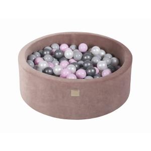 Piscina terciopelo beige bolas de color rosa, perla y gris…