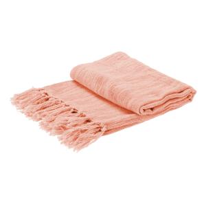 Plaid de algodón natural con flecos rosa 130x170 cm