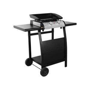 Plancha de gas 2 quemadores 5kw con carrito, negro