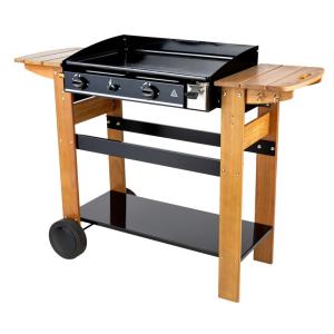 Plancha de gas con 2 quemadores de 6 kW y aparador de madera