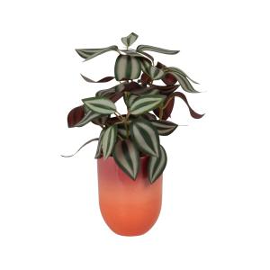 Planta artificial con macetero de cerámica naranja