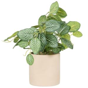 Planta artificial verde con macetero de gres blanco