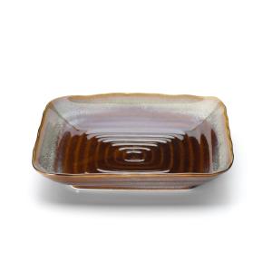 Plato de cerámica en marrón y gris 21x21x4,3 cm