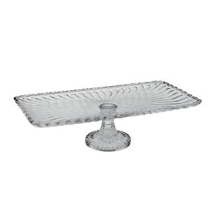Plato de pastel en pie rectangular de vidrio 18.5x18.5x38cm