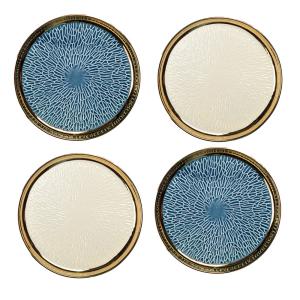 Plato de postre con borde dorado 2 azules y 2 crema - lote…