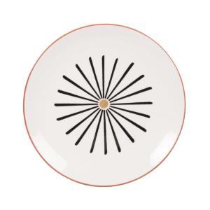 Plato de postre de cerámica blanca con dibujos en negra y m…