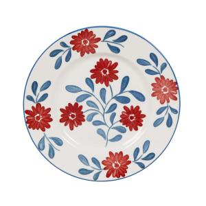 Plato de postre de cerámica blanca con flores azules y roja…