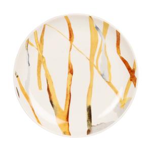 Plato de postre de cerámica blanca y dibujos amarillo, marr…