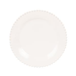 Plato de postre de loza blanca con borde perlado