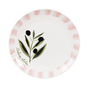 Plato de postre de porcelana blanco, verde, rosa y negro