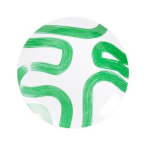 Plato de postre de porcelana con estampado gráfico verde