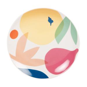 Plato de postre de porcelana con estampado multicolor