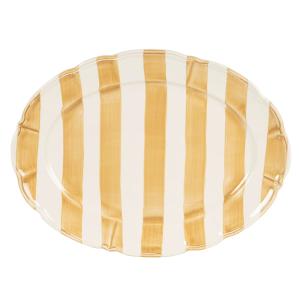 Plato de presentación ovalado de loza con rayas blancas y o…