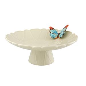 Plato de tarta de cerámica blanca con motivo de mariposa