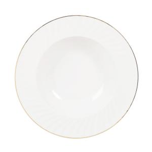 Plato hondo de cerámica blanca con borde dorado