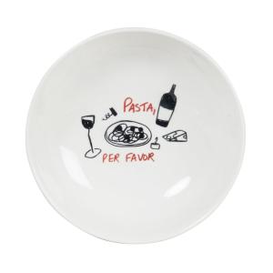Plato hondo de cerámica blanca, negro y rojo D 20 cm