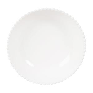 Plato hondo de loza blanca con borde perlado