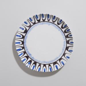 Plato llano de cerámica azul, marrón y blanco