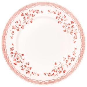 Plato llano de cerámica blanca con flores rojas