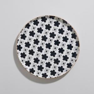 Plato llano de cerámica blanca y marrón con motivos negros