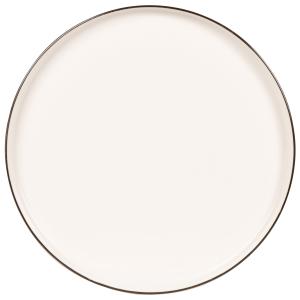 Plato llano de porcelana blanca con borde negro