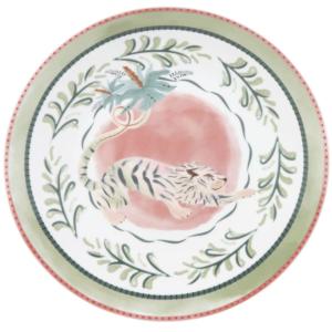 Plato llano de porcelana con tigre multicolor