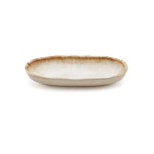 Plato ovalado de gres blanco 16x3 cm
