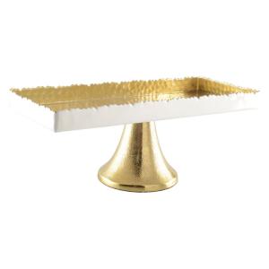 Plato para pastel blanco y dorado martillado con pie 35x15x…