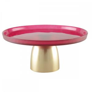 Plato para pasteles frambuesa sobre pie dorado 28cm