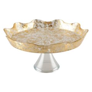 Plato para pasteles sobre pie encaje dorado