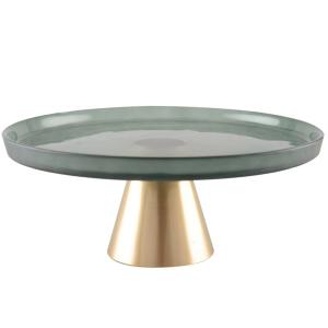 Plato para pasteles verde sobre pie dorado 28cm